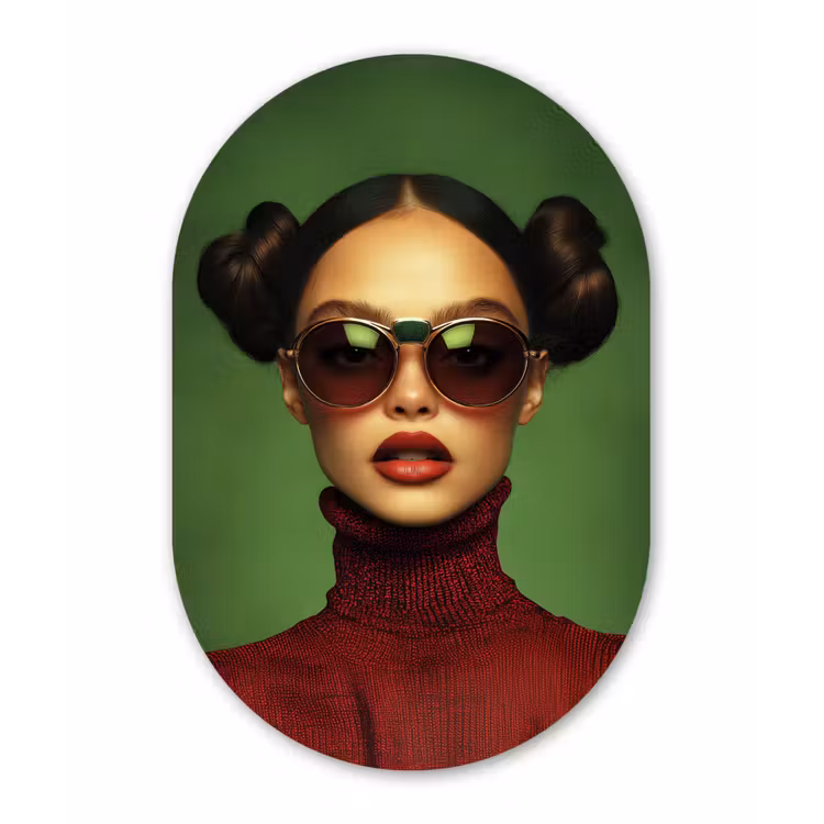 Vrouw - Groen - Bril - Aesthetic - Modern Wandcirkel Ovaal Forex klein -3d