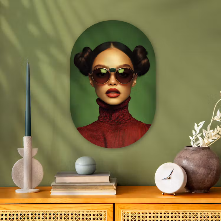 Vrouw - Groen - Bril - Aesthetic - Modern Wandcirkel Ovaal Forex klein -sfeer2