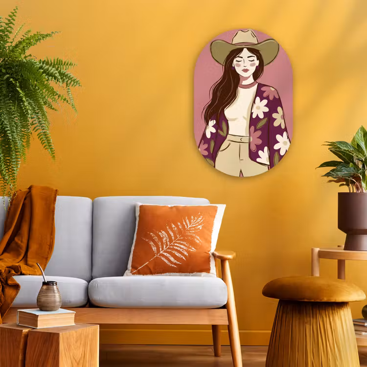 Vrouw - Hoed - Portret - Illustratie - Roze Wandcirkel Ovaal Forex klein -sfeer4