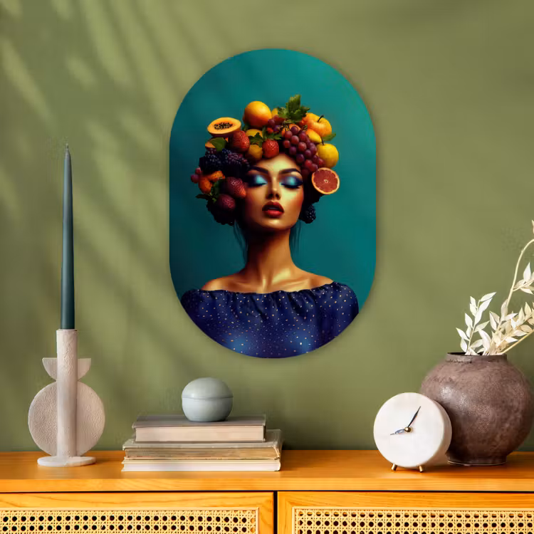 Vrouw - Hoodtooi - Tropisch - Fruit - Druiven Wandcirkel Ovaal Forex klein -sfeer2