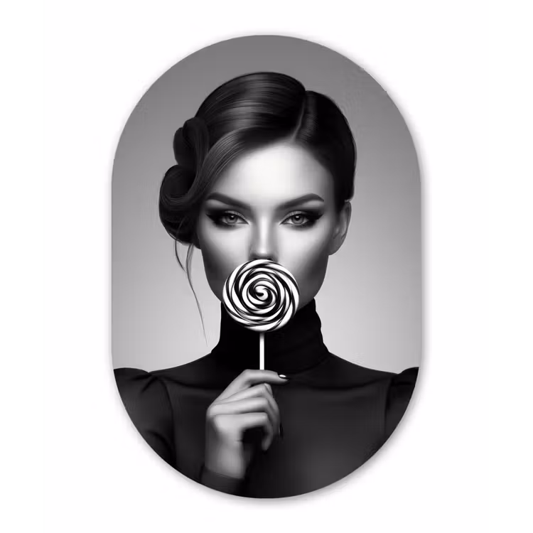 Vrouw - Lolly - Zwart Wandcirkel Ovaal Forex klein -3d