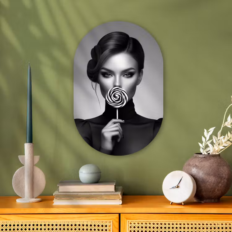 Vrouw - Lolly - Zwart Wandcirkel Ovaal Forex klein -sfeer2