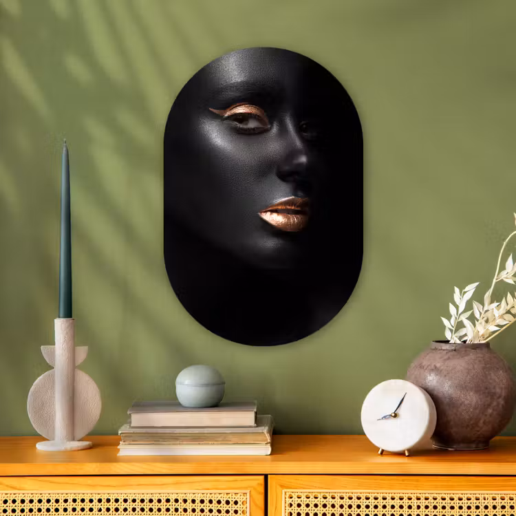 Vrouw - Make-up - Koper - Zwart Wandcirkel Ovaal Forex klein -sfeer2