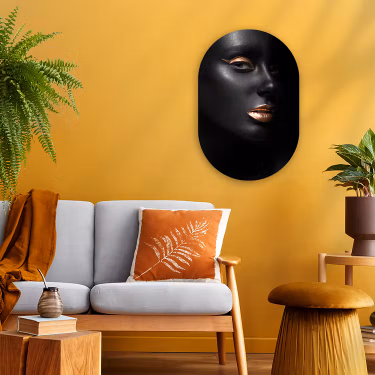Vrouw - Make-up - Koper - Zwart Wandcirkel Ovaal Forex klein -sfeer4