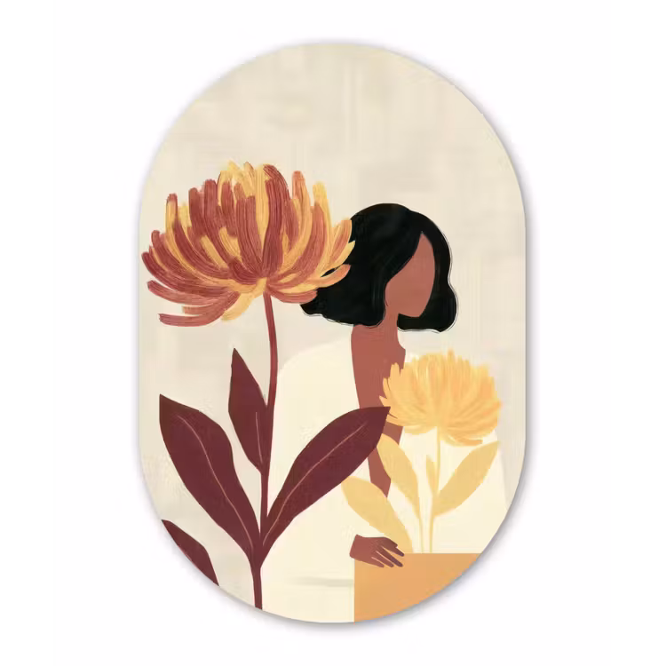 Vrouw - Minimalistisch - Bloem Wandcirkel Ovaal Forex klein -3d
