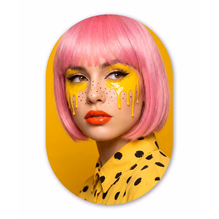 Vrouw - Portret - Abstract - Kleurrijk - Geel Wandcirkel Ovaal Forex klein -3d