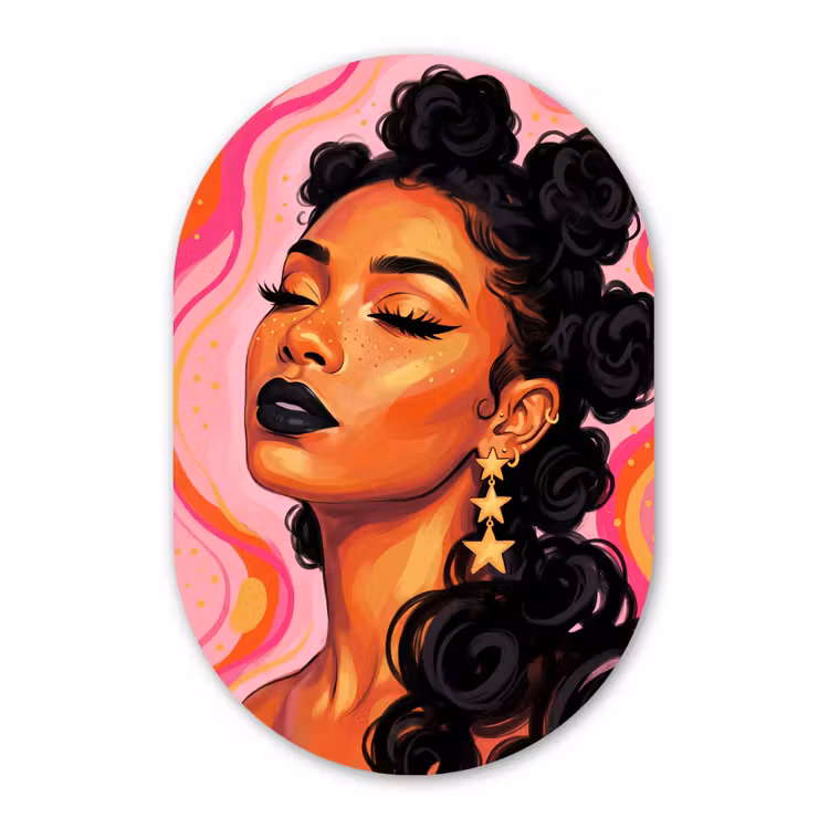 Vrouw - Portret - Abstract - Kleurrijk - Roze Wandcirkel Ovaal Forex klein -3d