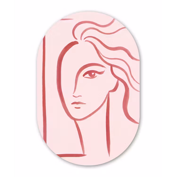 Vrouw - Portret - Abstract - Lijnkunst - Rood Wandcirkel Ovaal Forex klein -3d