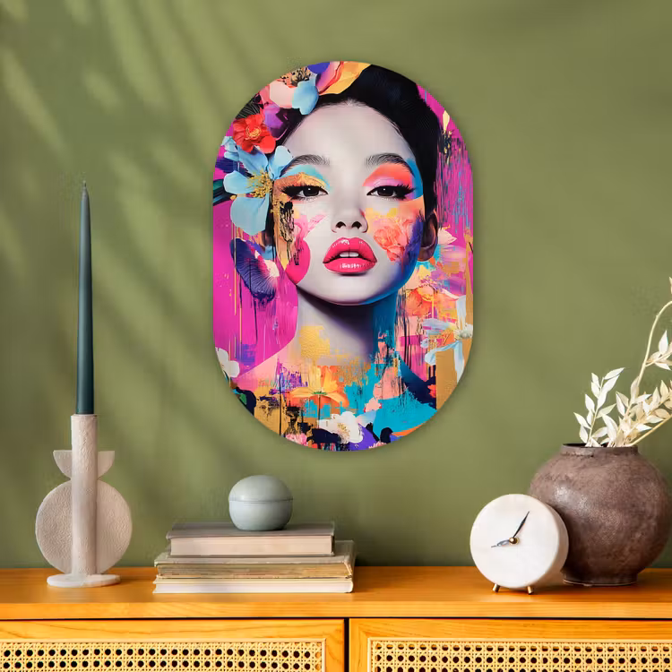 Vrouw - Portret - Abstract - Paars Wandcirkel Ovaal Forex klein -sfeer2