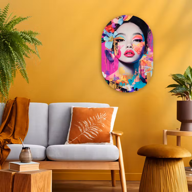 Vrouw - Portret - Abstract - Paars Wandcirkel Ovaal Forex klein -sfeer4