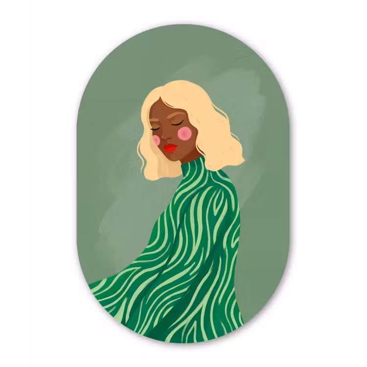 Vrouw - Portret - Illustratie - Modern - Groen Wandcirkel Ovaal Forex klein -3d