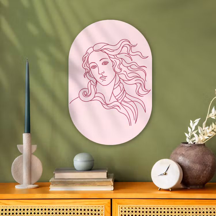 Vrouw - Portret - Klassiek - Line-art - Roze Wandcirkel Ovaal Forex klein -sfeer2