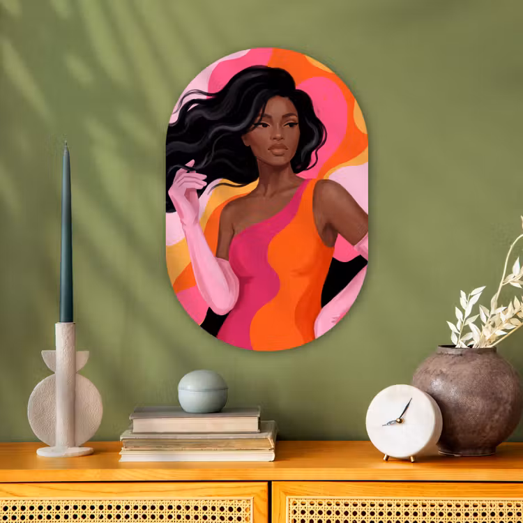 Vrouw - Portret - Kleurrijk - Modern - Kunst Wandcirkel Ovaal Forex klein -sfeer2