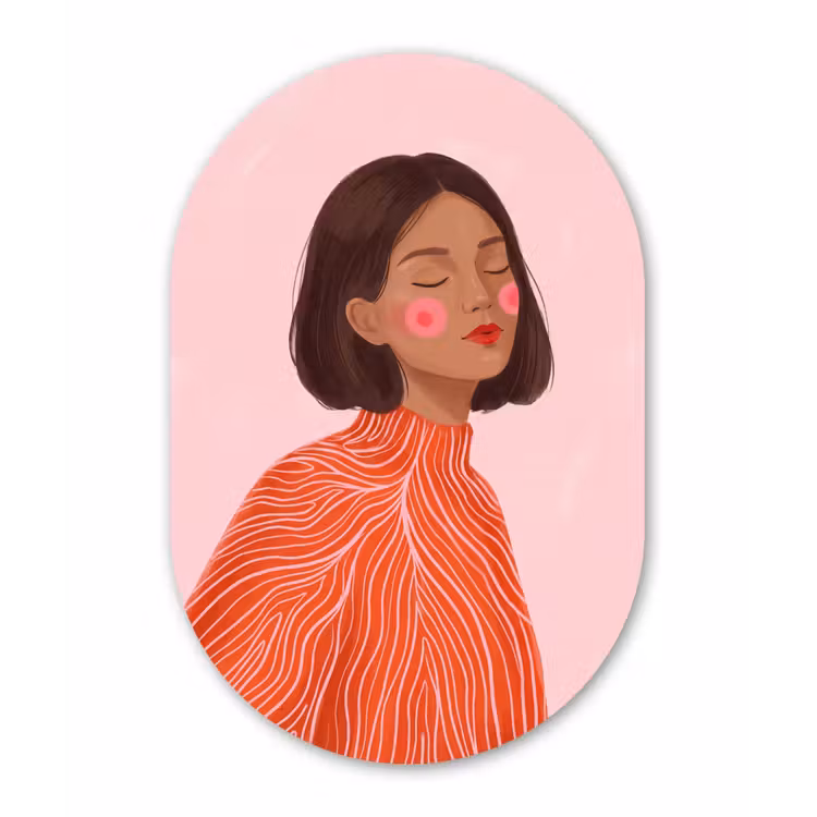 Vrouw - Portret - Modern - Kunst - Roze Wandcirkel Ovaal Forex klein -3d