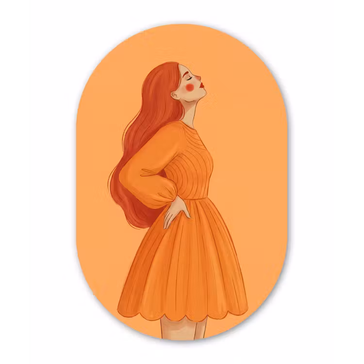 Vrouw - Profiel - Mensen - Modern - Oranje Wandcirkel Ovaal Forex klein -3d