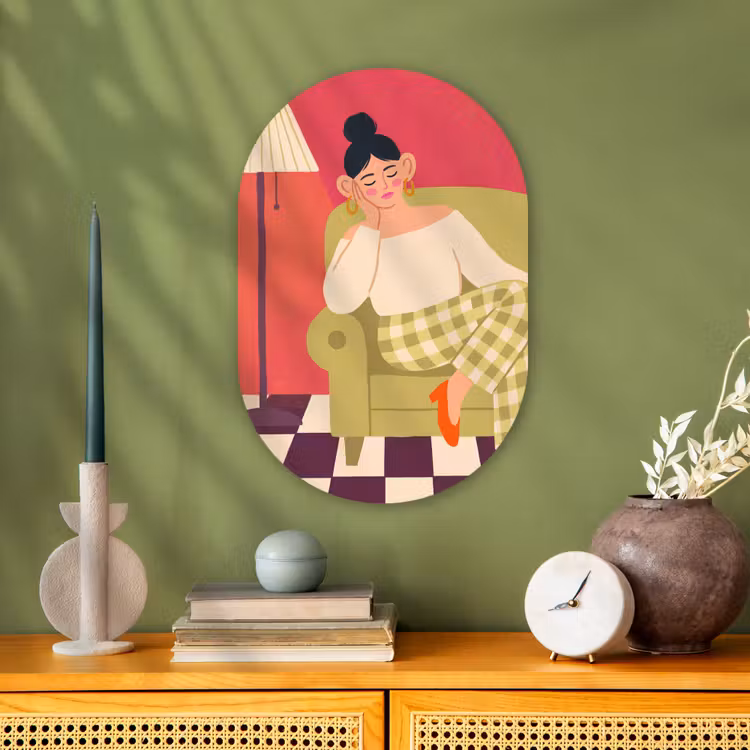 Vrouw - Rust - Interieur - Modern - Kunst Wandcirkel Ovaal Forex klein -sfeer2