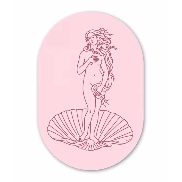 Vrouw - Schelp - Kunst - Lijntekening - Roze Wandcirkel Ovaal Forex klein -3d