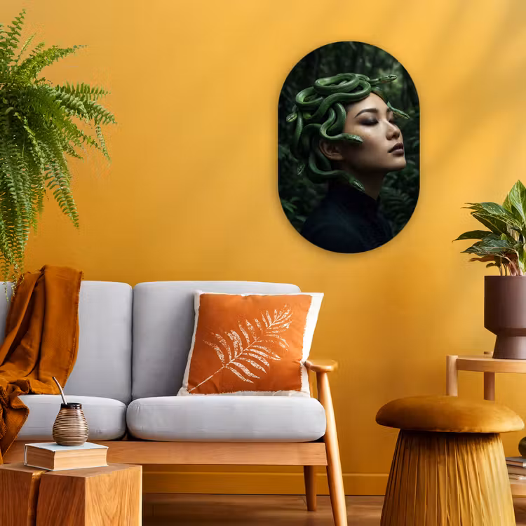 Vrouw - Slang - Natuur - Mystiek - Groen Wandcirkel Ovaal Forex klein -sfeer4