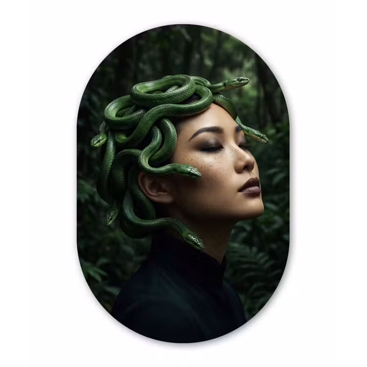 Vrouw - Slang - Natuur - Mystiek - Groen Wandcirkel Ovaal Forex klein -3d
