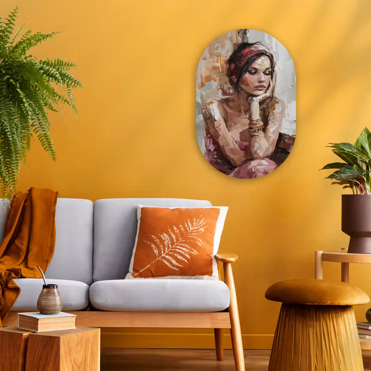 Vrouw - Verflook - Portret - Modern Wandcirkel Ovaal Forex klein -sfeer4