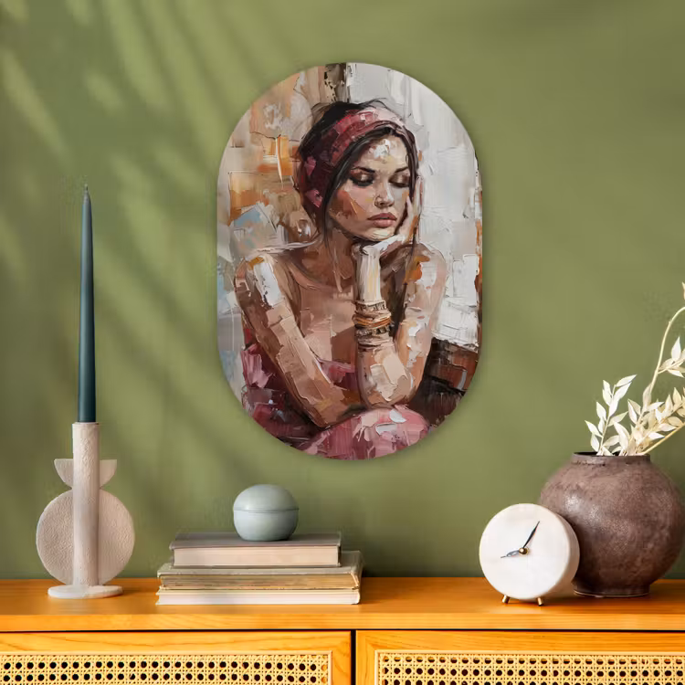 Vrouw - Verflook - Portret - Modern Wandcirkel Ovaal Forex klein -sfeer2