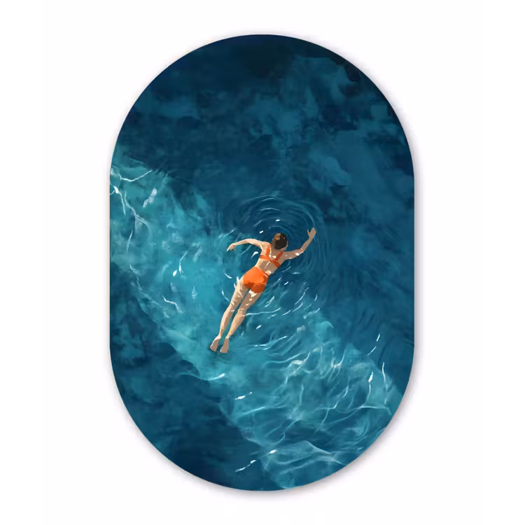 Vrouw - Water - Bikini - Oranje Wandcirkel Ovaal Forex klein -3d