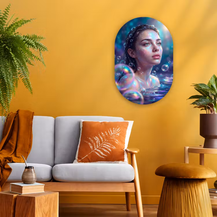 Vrouw - Water - Portret - Kleurrijk - Modern Wandcirkel Ovaal Forex klein -sfeer4