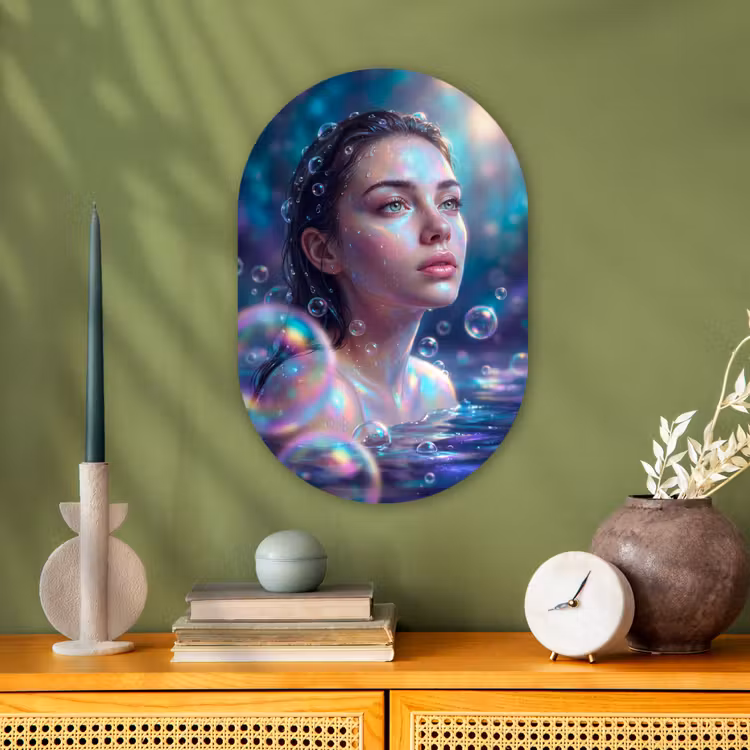Vrouw - Water - Portret - Kleurrijk - Modern Wandcirkel Ovaal Forex klein -sfeer2