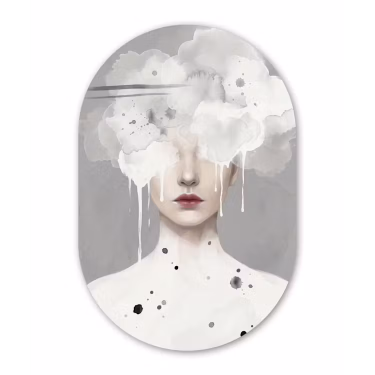 Vrouw - Wolk - Grijs Wandcirkel Ovaal Forex klein -3d