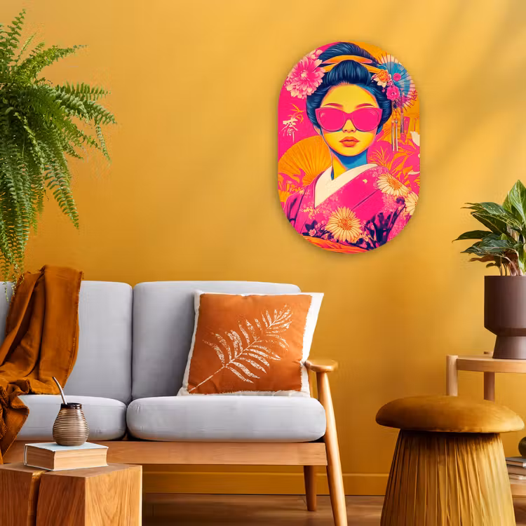 Vrouw - Zonnebril - Abstract - Oranje Wandcirkel Ovaal Forex klein -sfeer4