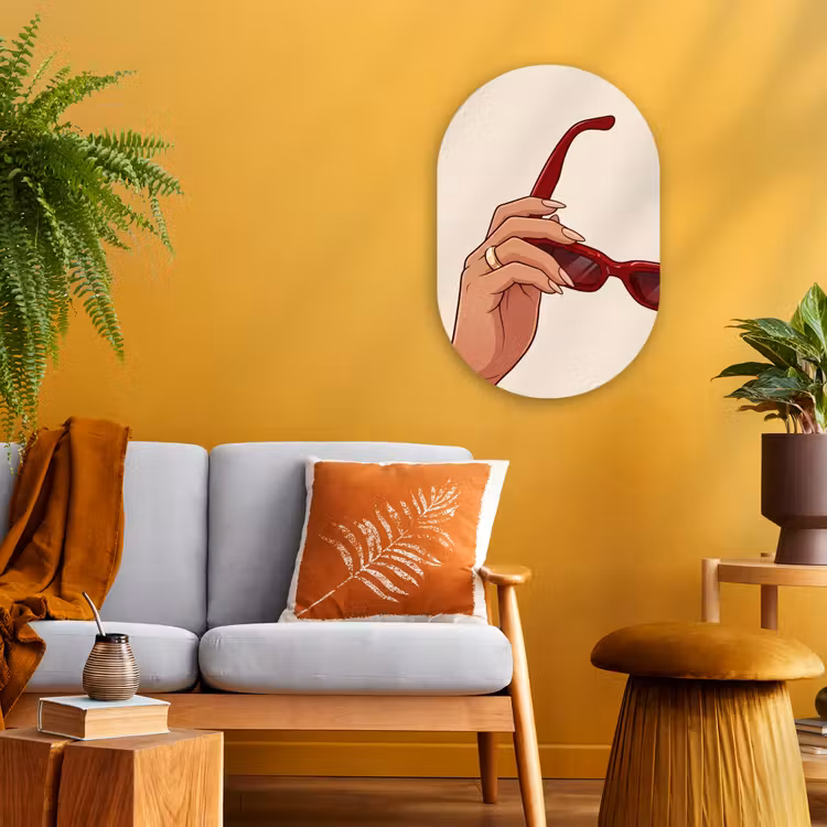 Vrouw - Zonnebril - Mode - Rood - Illustratie Wandcirkel Ovaal Forex klein -sfeer4