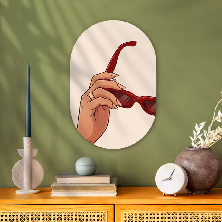 Vrouw - Zonnebril - Mode - Rood - Illustratie Wandcirkel Ovaal Forex klein -sfeer2