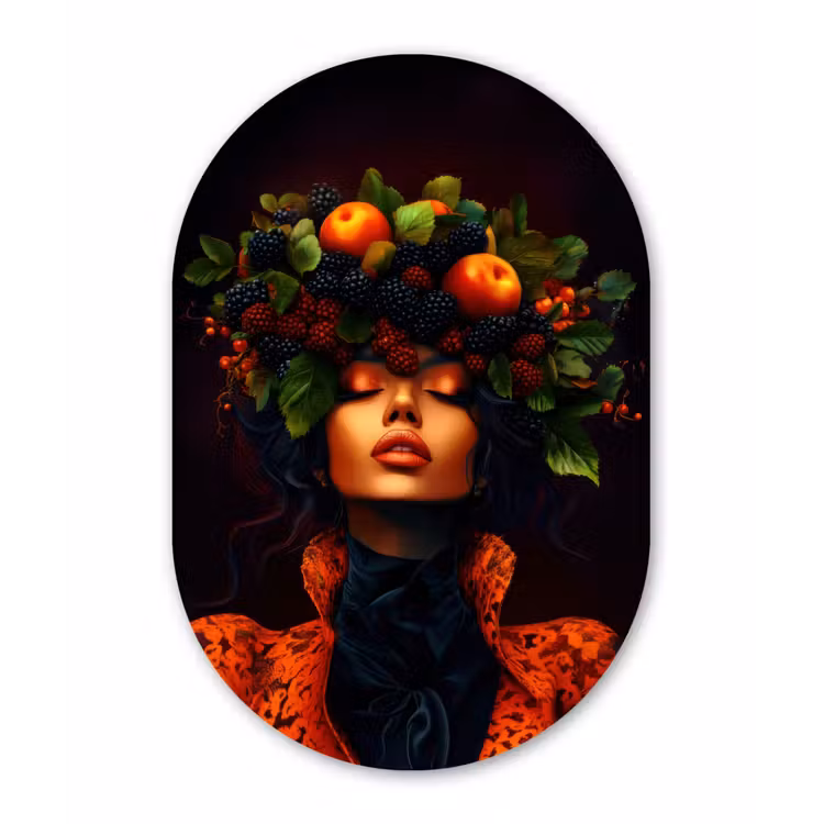 Vrouw - Zwart - Bessen - Bramen - Appels Wandcirkel Ovaal Forex klein -3d