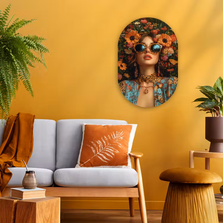 Vrouwen - Bloemen - Modern - Bril - Abstract Wandcirkel Ovaal Forex klein -sfeer4