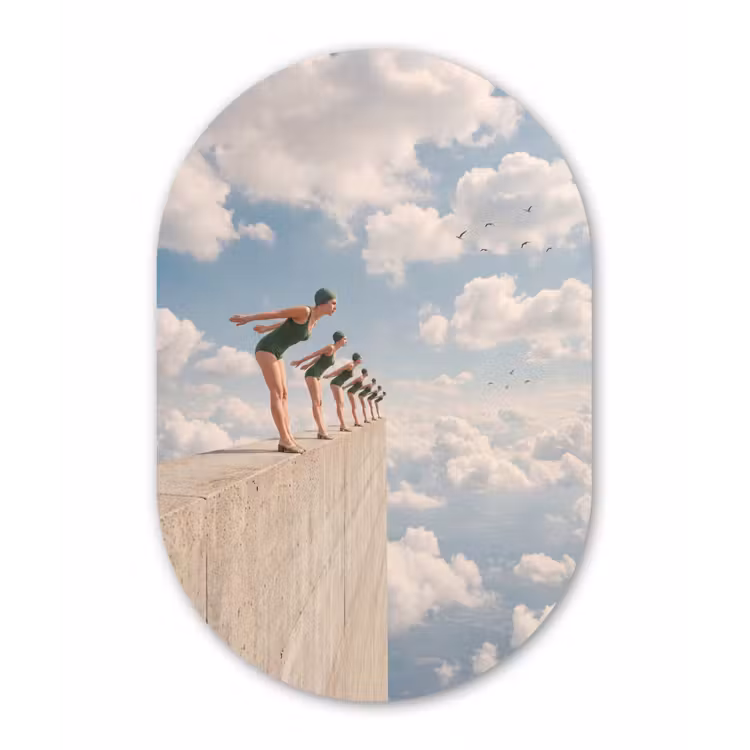 Muurovaal - Vrouwen - Duikhouding - Wolken - Vrouwen - Duikhouding - Wolken Wandcirkel Ovaal Forex klein
