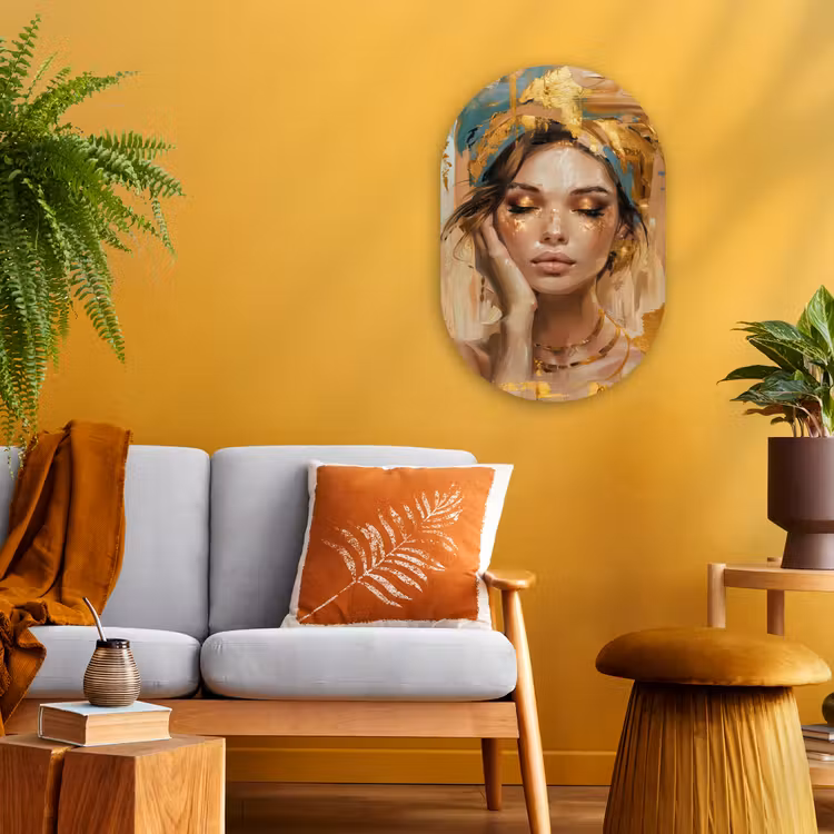 Vrouwen - Portret - Luxe - Goud Wandcirkel Ovaal Forex klein -sfeer4