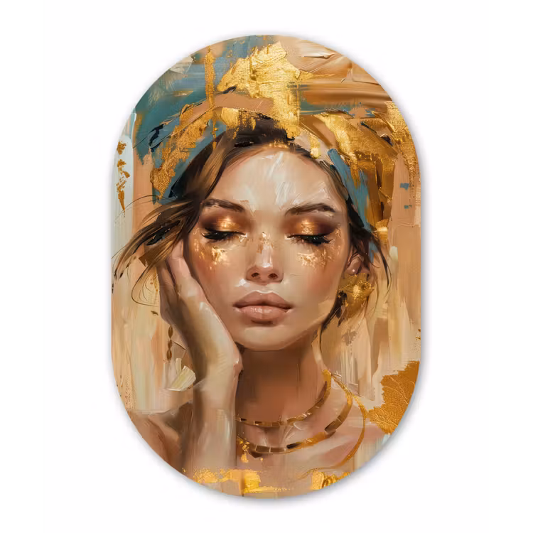 Vrouwen - Portret - Luxe - Goud Wandcirkel Ovaal Forex klein -3d