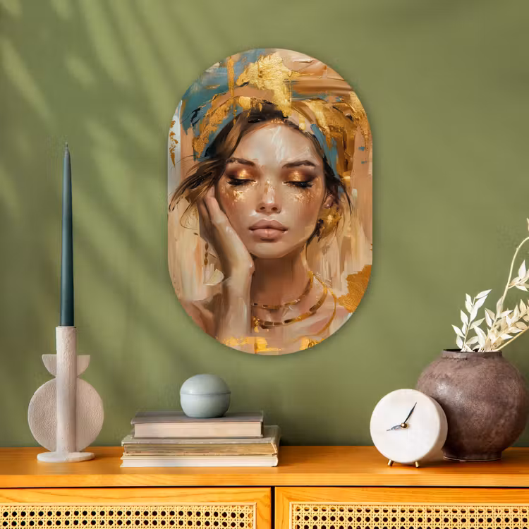 Vrouwen - Portret - Luxe - Goud Wandcirkel Ovaal Forex klein -sfeer2