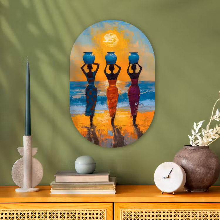 Vrouwen - Strand - Zondsondergang Wandcirkel Ovaal Forex klein -sfeer2