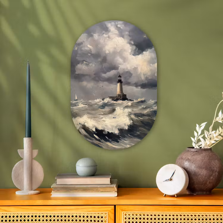 Vuurtoren - Golven - Storm Wandcirkel Ovaal Forex klein -sfeer2