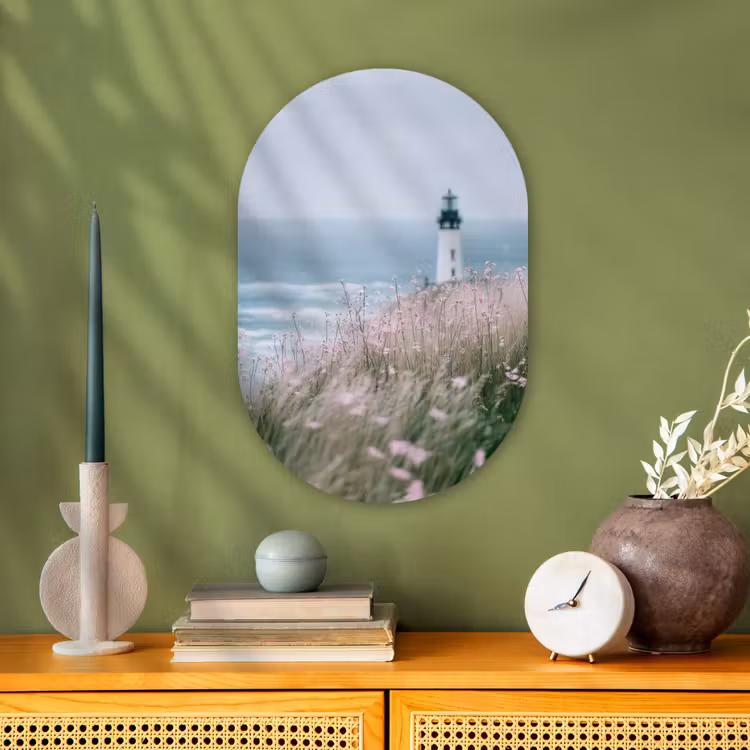 Vuurtoren - Klif - Zee - Bloemen Wandcirkel Ovaal Forex klein -sfeer2