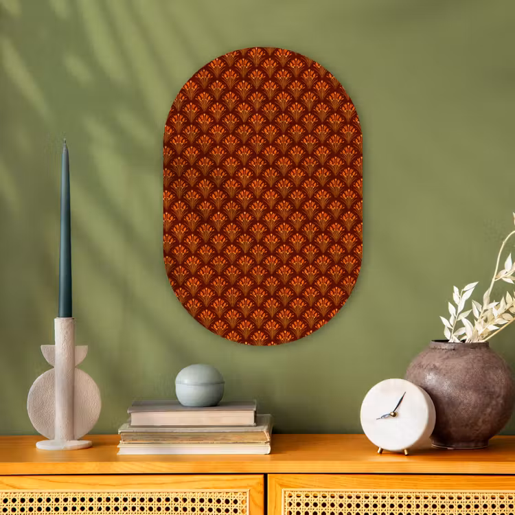 Waaiers - Art Deco - Botanisch - Roestbruin - Oranje Wandcirkel Ovaal Forex klein 630 -sfeer2