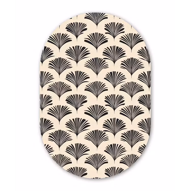 Waaiers - Botanisch - Zwart - Beige Wandcirkel Ovaal Forex klein 630 -3d