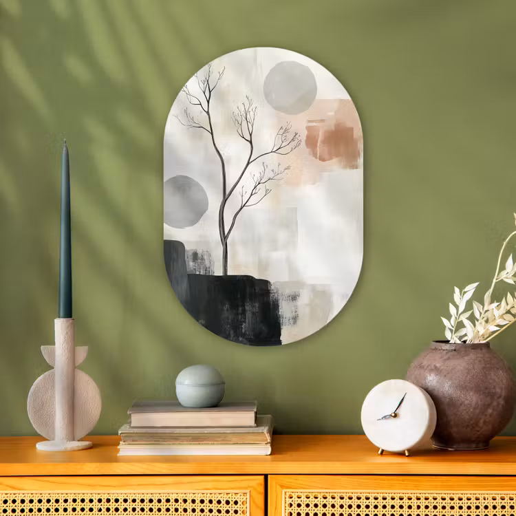 Wabi sabi - Beige - Plant Wandcirkel Ovaal Forex klein -sfeer2