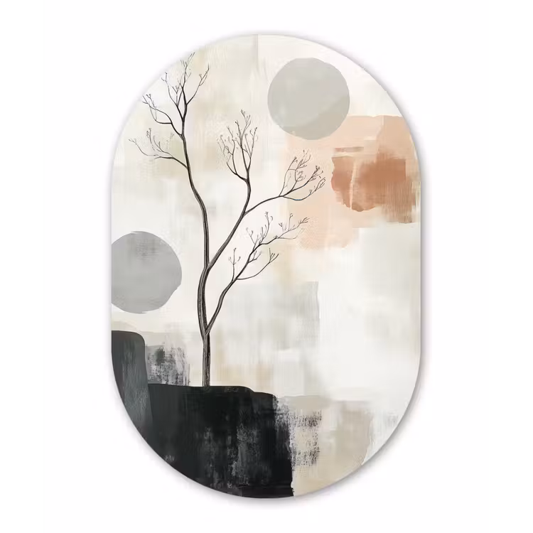 Wabi sabi - Beige - Plant Wandcirkel Ovaal Forex klein -3d