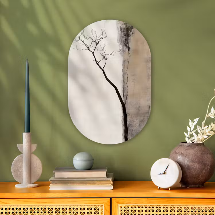 Wabi sabi - Plant - Beige Wandcirkel Ovaal Forex klein -sfeer2