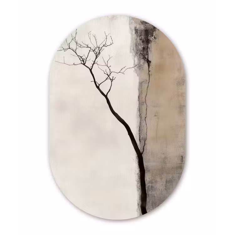 Wabi sabi - Plant - Beige Wandcirkel Ovaal Forex klein -3d
