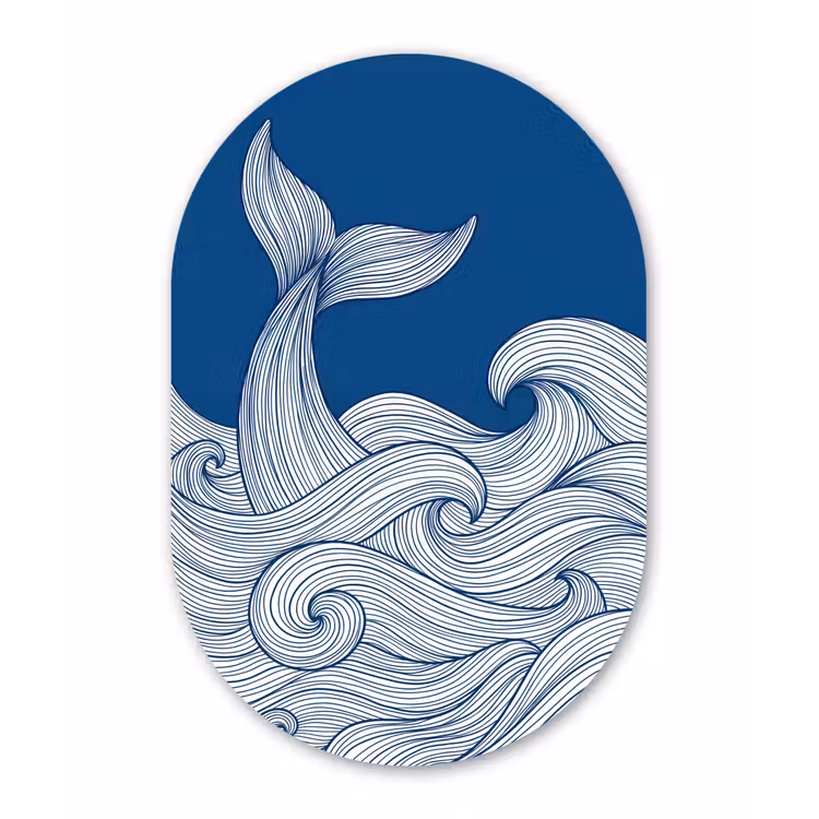 Walvis - Staart - Golven - Lijntekening - Blauw Wandcirkel Ovaal Forex klein -3d