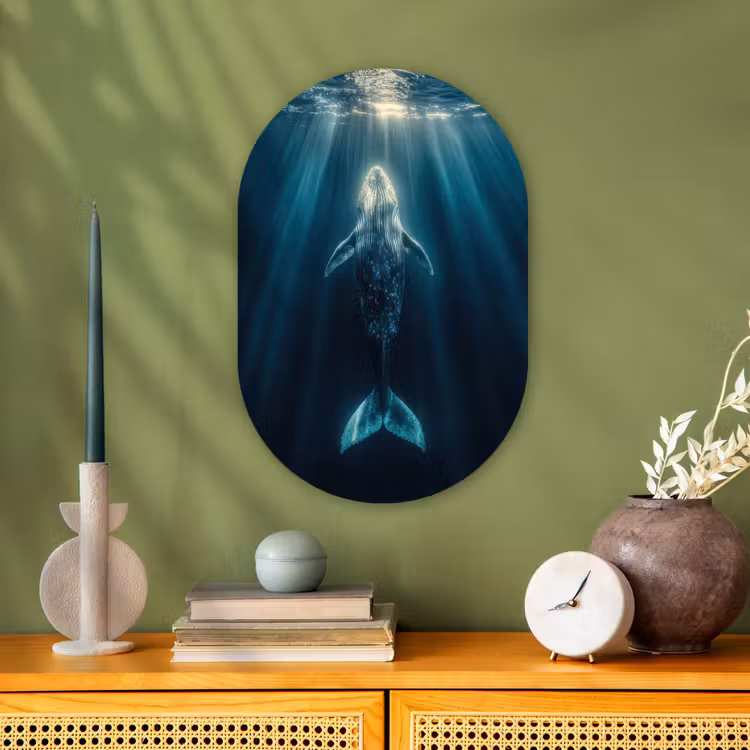 Walvis - Water - Zonnestralen - Blauw Wandcirkel Ovaal Forex klein -sfeer2