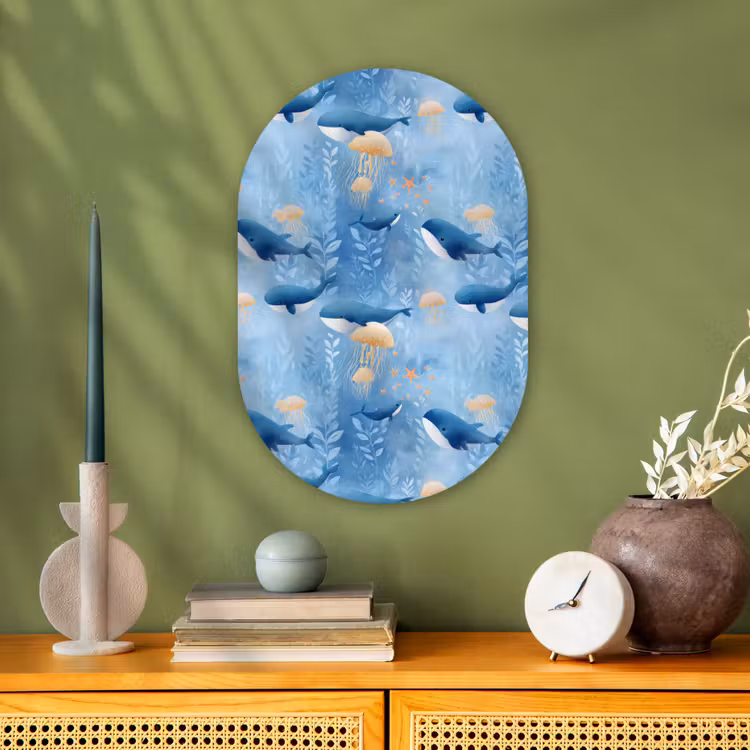 Walvissen - Oceaan - Blauw Wandcirkel Ovaal Forex klein 630 -sfeer2
